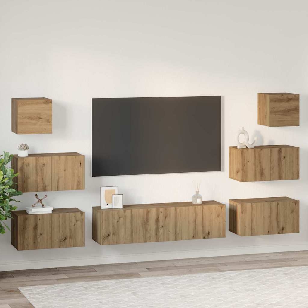 3393155 4 Set comodă TV Pe perete 8 pcs stejar artizanal 60 x 30 x 30 cm Set comodă TV Pe perete 8 pcs stejar artizanal 60 x 30 x 30 cm - imagine 4