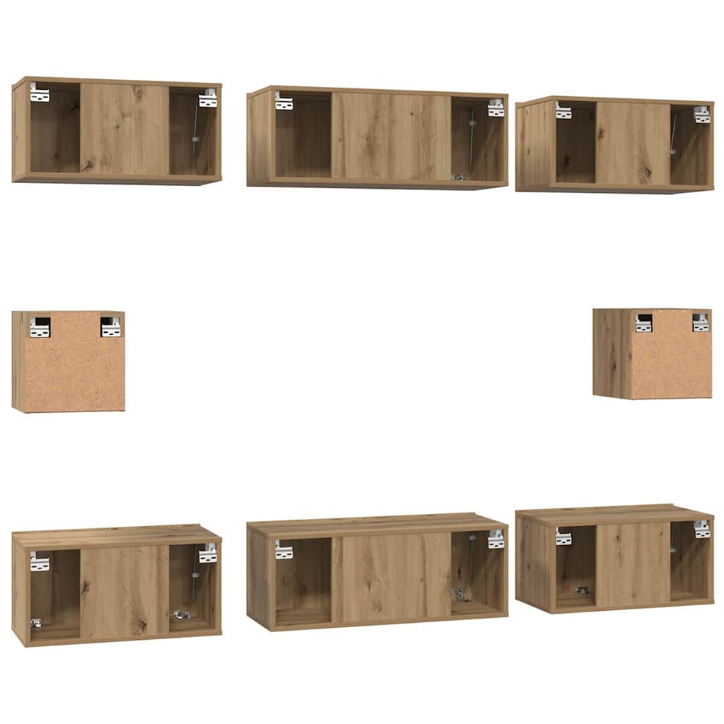 3393167 10 Set dulap TV Pe perete 8 pcs stejar artizanal Lemn compozit Set dulap TV Pe perete 8 pcs stejar artizanal Lemn compozit - imagine 10