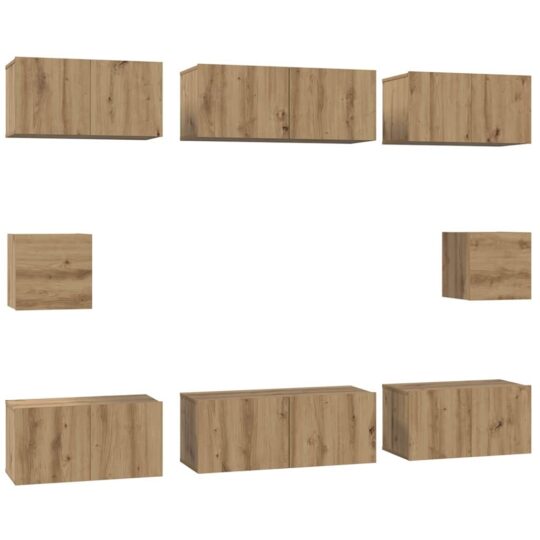 3393167 2 Set dulap TV Pe perete 8 pcs stejar artizanal Lemn compozit 3393167 2