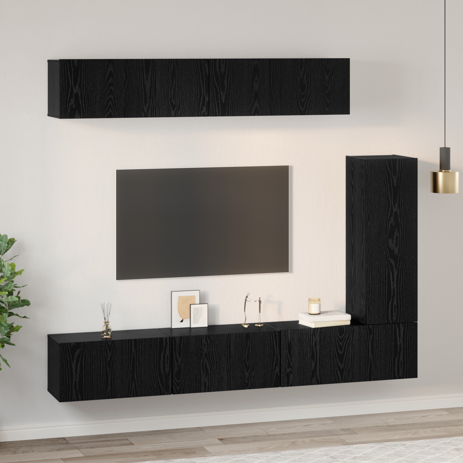 3393265 4 Set comodă TV Pe perete 6 pcs Stejar negru 30.5 x 30 x 90 cm Set comodă TV Pe perete 6 pcs Stejar negru 30.5 x 30 x 90 cm - imagine 4