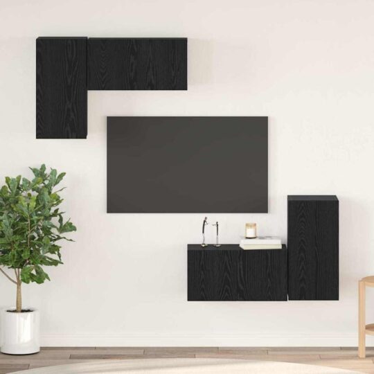 Set comodă TV 4 pcs Stejar negru 60 x 30 x 30 cm Lemn compozit