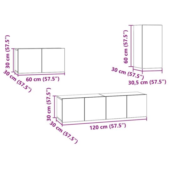 3393297 13 Set comodă TV 4 pcs Lemn vechi 30.5 x 30 x 60 cm Lemn compozit 3393297 13