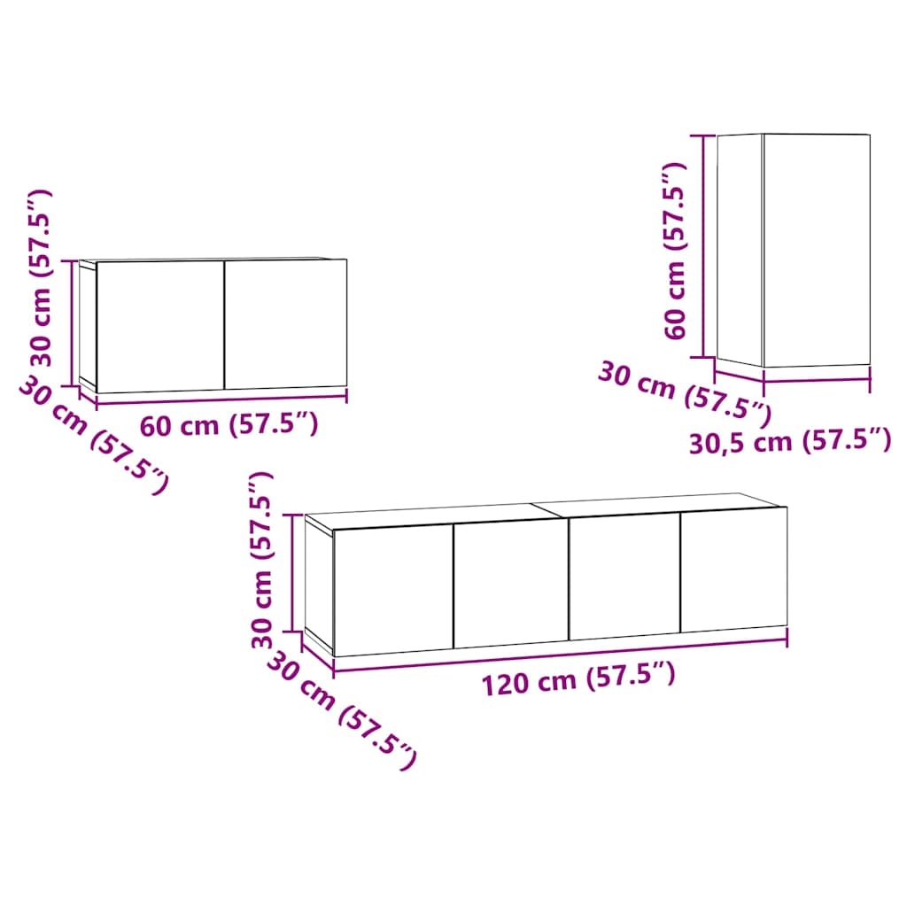 3393297 13 Set comodă TV 4 pcs Lemn vechi 30.5 x 30 x 60 cm Lemn compozit Set comodă TV 4 pcs Lemn vechi 30.5 x 30 x 60 cm Lemn compozit - imagine 13