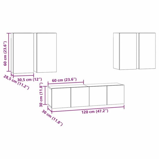 3393304 10 Set comodă TV 6 pcs Stejar negru 60 x 30 x 30 cm Lemn compozit 3393304 10