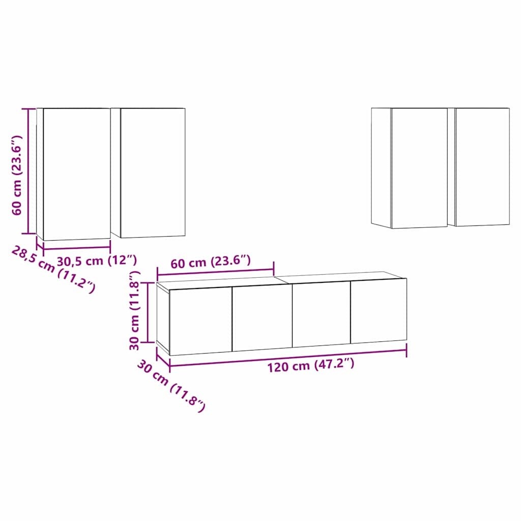 3393304 10 Set comodă TV 6 pcs Stejar negru 60 x 30 x 30 cm Lemn compozit Set comodă TV 6 pcs Stejar negru 60 x 30 x 30 cm Lemn compozit - imagine 10