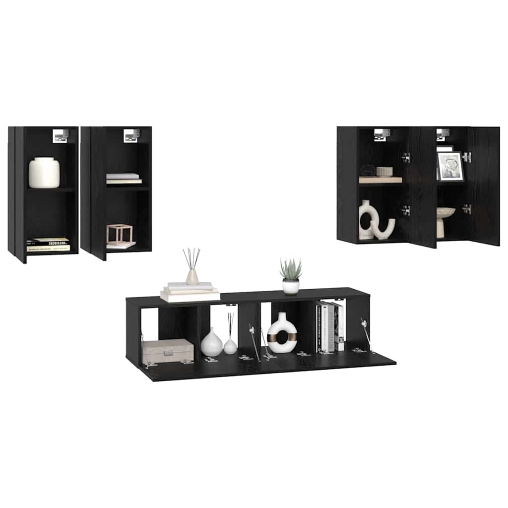 3393304 3 Set comodă TV 6 pcs Stejar negru 60 x 30 x 30 cm Lemn compozit Set comodă TV 6 pcs Stejar negru 60 x 30 x 30 cm Lemn compozit - imagine 3