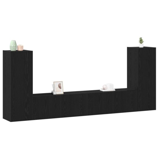 3393313 3 Set de 4 Piese pentru Cabinet TV - Montat pe Perete, Stejar Negru, Lemn Stratificat 3393313 3