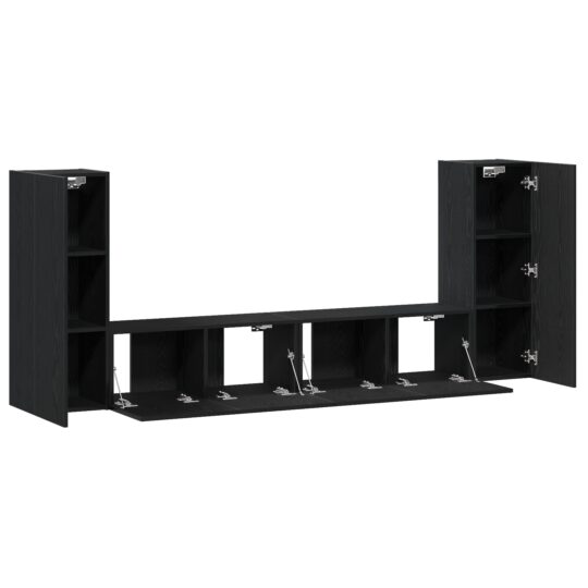 3393313 5 Set de 4 Piese pentru Cabinet TV - Montat pe Perete, Stejar Negru, Lemn Stratificat 3393313 5