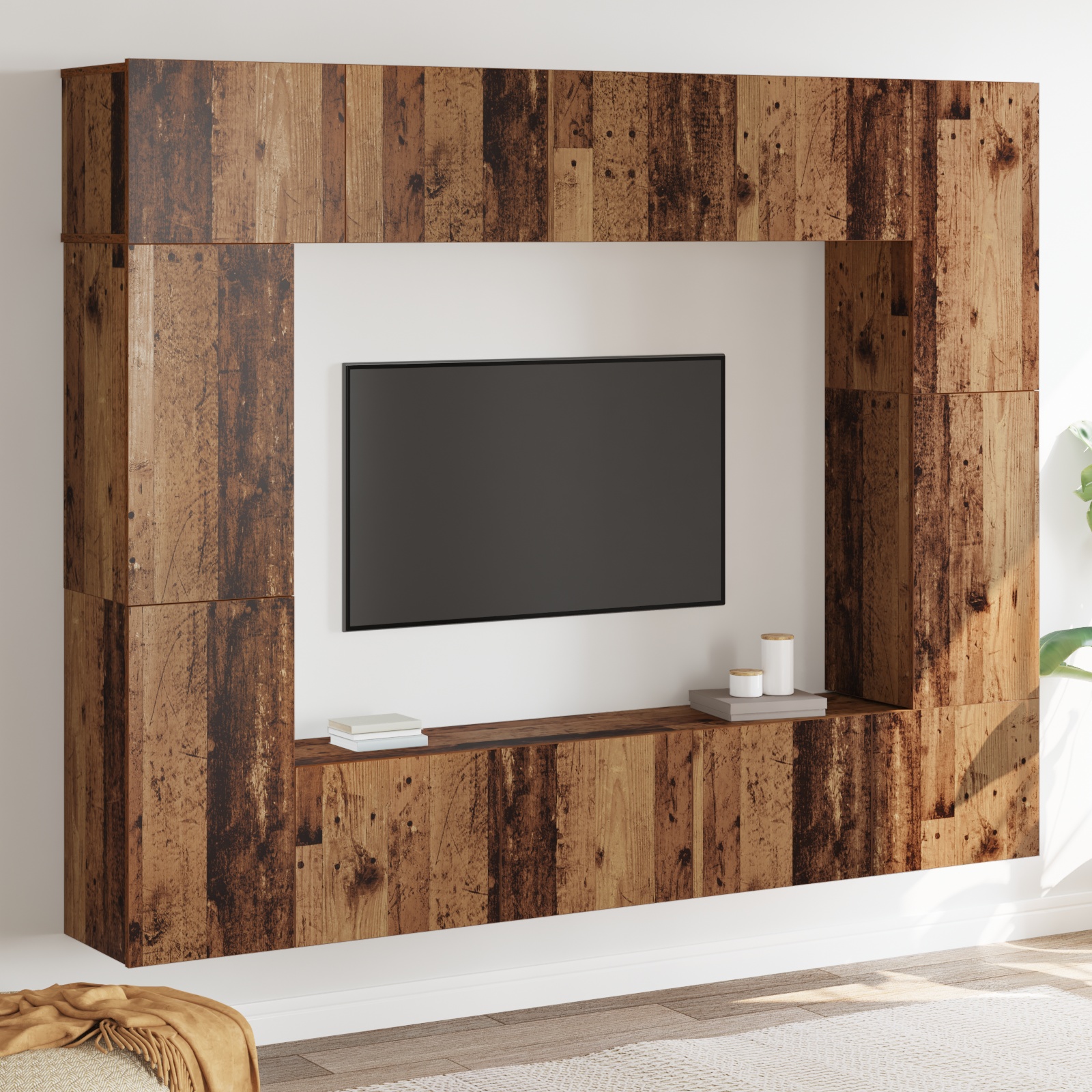 3393324 1 Set comodă TV 8 pcs Lemn vechi 80 x 30 x 30 cm Lemn compozit Set comodă TV 8 pcs Lemn vechi 80 x 30 x 30 cm Lemn compozit