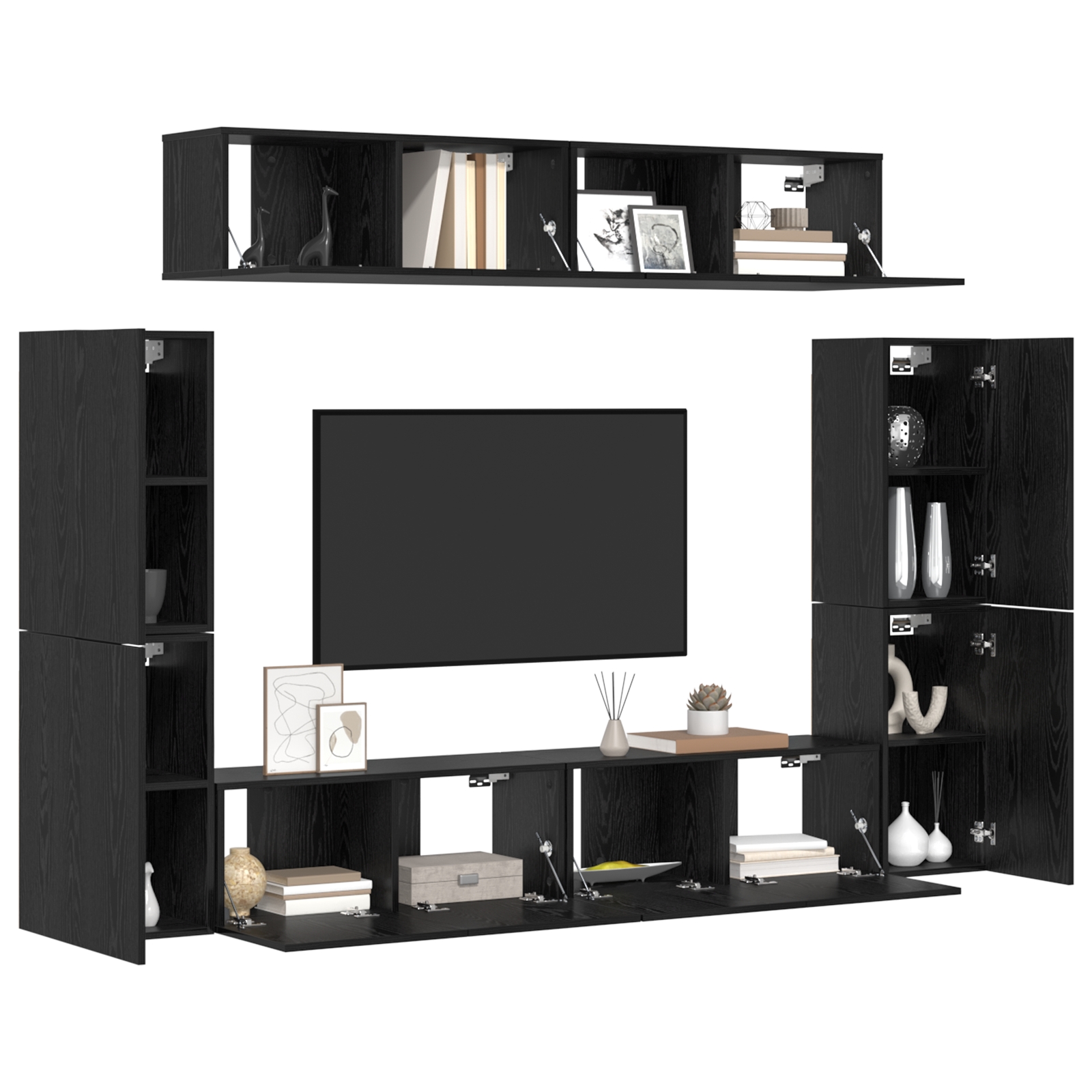 3393325 3 Set comodă TV Pe perete 8 pcs Stejar negru 80 x 30 x 30.5 cm Set comodă TV Pe perete 8 pcs Stejar negru 80 x 30 x 30.5 cm - imagine 3