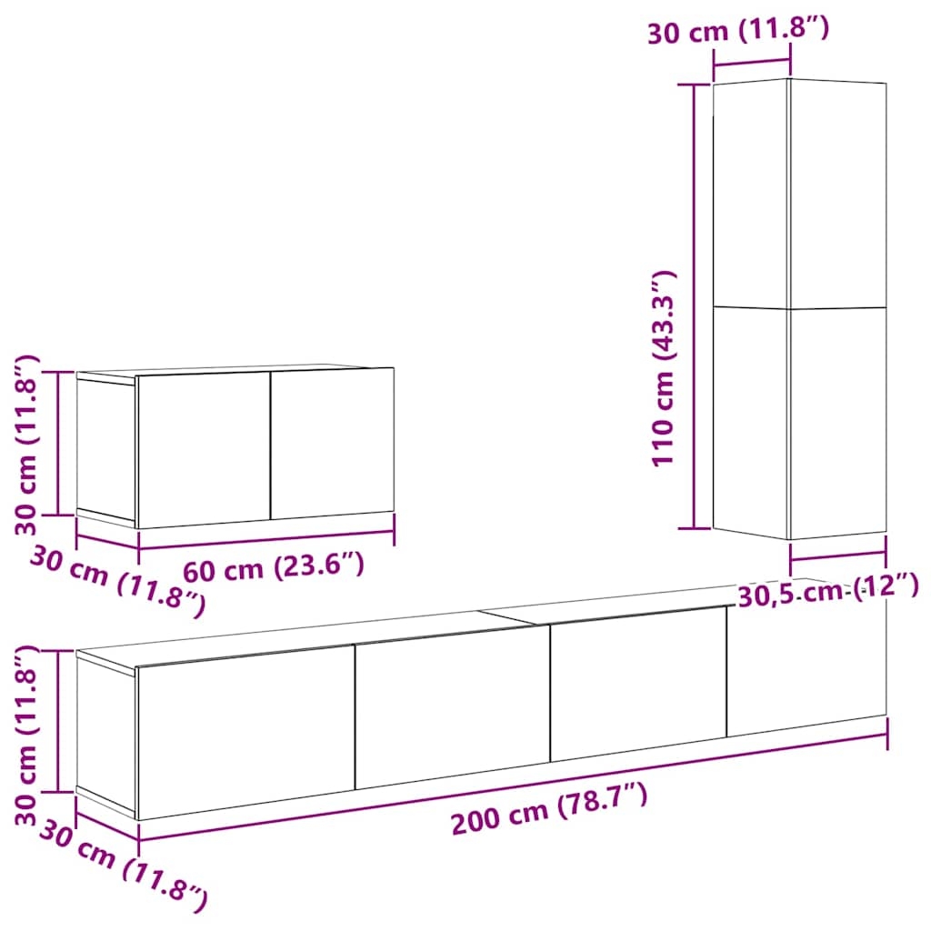 3393327 13 Set comodă TV 4 pcs Lemn vechi 30.5 x 30 x 110 cm Lemn compozit Set comodă TV 4 pcs Lemn vechi 30.5 x 30 x 110 cm Lemn compozit - imagine 13