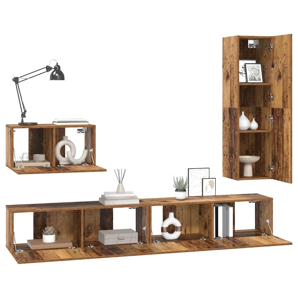 3393327 3 Set comodă TV 4 pcs Lemn vechi 30.5 x 30 x 110 cm Lemn compozit Set comodă TV 4 pcs Lemn vechi 30.5 x 30 x 110 cm Lemn compozit - imagine 3