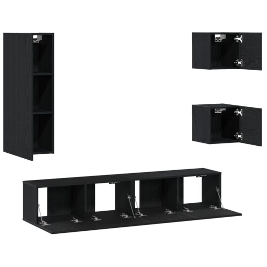 3393331 5 Set Cabinet TV Pe perete 5 pcs Stejar negru 160 x 30 x 30.5 cm 3393331 5