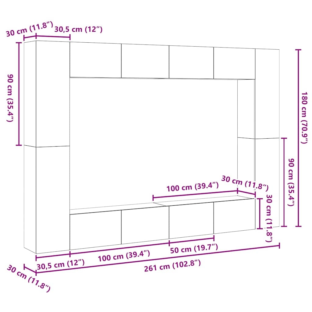 3393342 11 Set comodă TV 8 pcs Lemn vechi 100 x 30 x 30 cm Lemn compozit Set comodă TV 8 pcs Lemn vechi 100 x 30 x 30 cm Lemn compozit - imagine 11