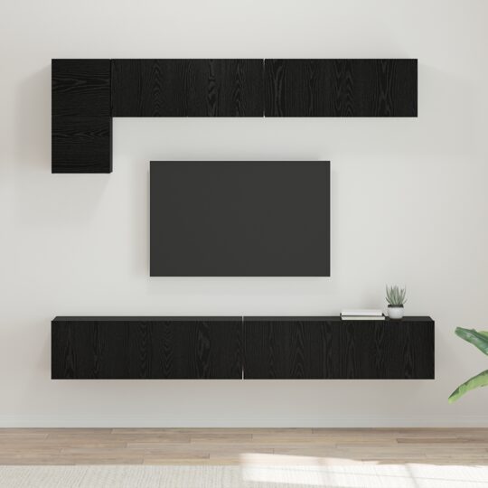 Set comodă TV Pe perete 5 pcs Stejar Negru