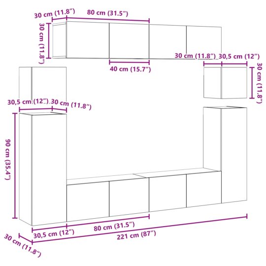 3393389 13 Cabinet TV 8 pcs Maro 30.5 x 30 x 90 cm Lemn compozit 3393389 13