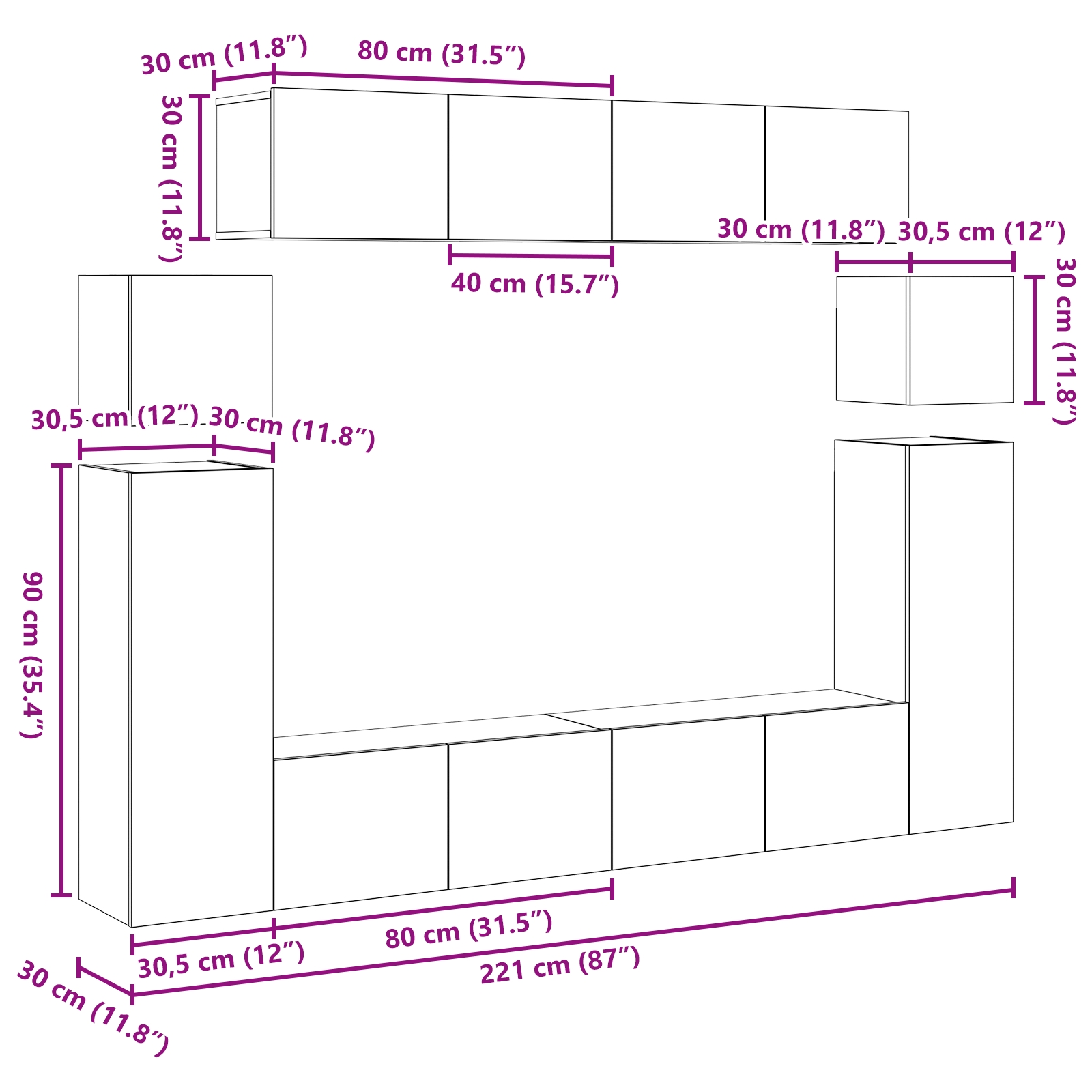 3393389 13 Cabinet TV 8 pcs Maro 30.5 x 30 x 90 cm Lemn compozit Cabinet TV 8 pcs Maro 30.5 x 30 x 90 cm Lemn compozit - imagine 13