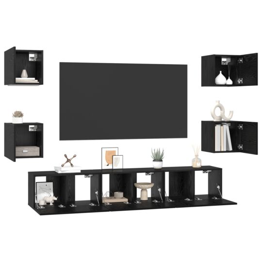 3393397 3 Set comodă TV 7 pcs Stejar negru Mediu 180 x 30 x 30 cm 3393397 3