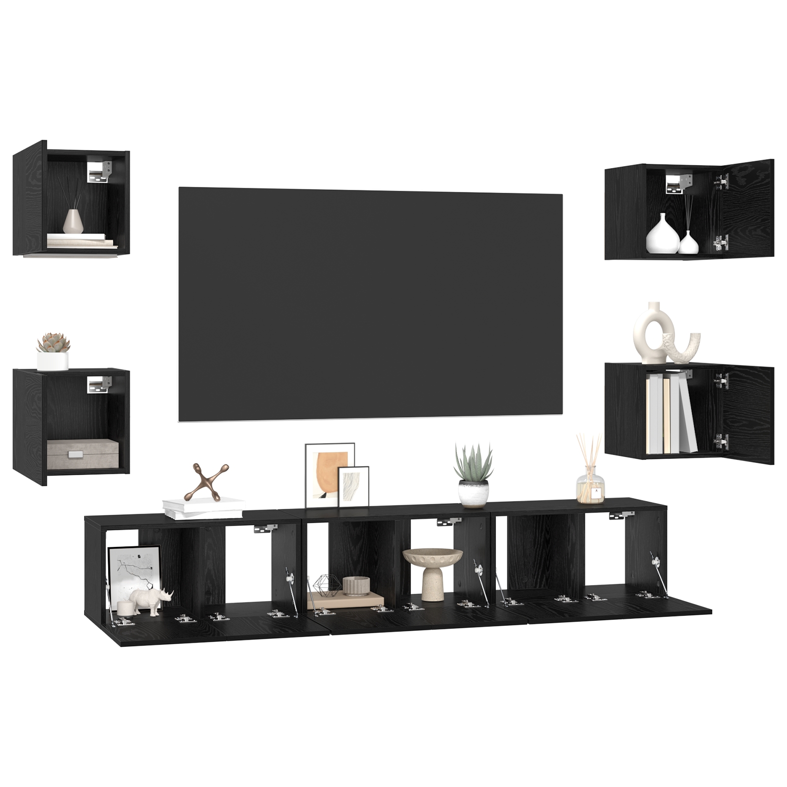 3393397 3 Set comodă TV 7 pcs Stejar negru Mediu 180 x 30 x 30 cm Set comodă TV 7 pcs Stejar negru Mediu 180 x 30 x 30 cm - imagine 3
