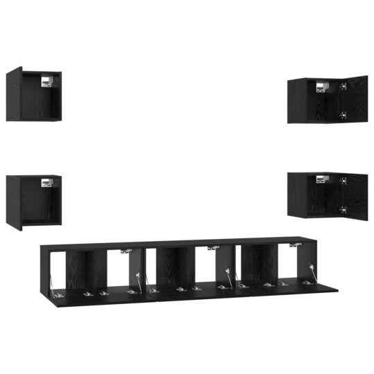 3393397 7 Set comodă TV 7 pcs Stejar negru Mediu 180 x 30 x 30 cm 3393397 7