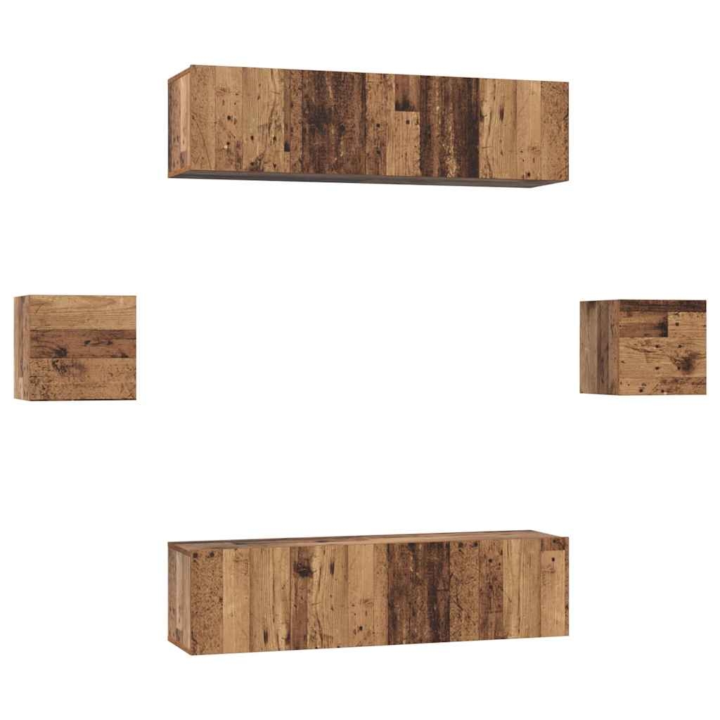 3393399 2 Set comodă TV 6 pcs Lemn vechi 60 x 30 x 30 cm Lemn compozit Set comodă TV 6 pcs Lemn vechi 60 x 30 x 30 cm Lemn compozit - imagine 2