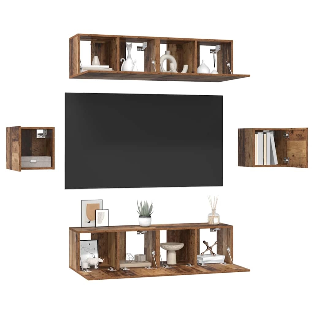 3393399 3 Set comodă TV 6 pcs Lemn vechi 60 x 30 x 30 cm Lemn compozit Set comodă TV 6 pcs Lemn vechi 60 x 30 x 30 cm Lemn compozit - imagine 3