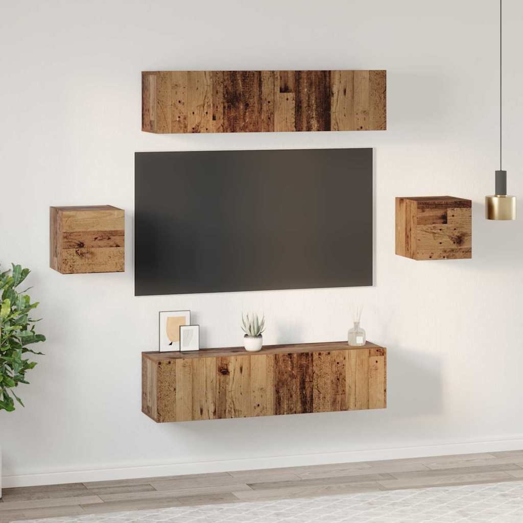 3393399 4 Set comodă TV 6 pcs Lemn vechi 60 x 30 x 30 cm Lemn compozit Set comodă TV 6 pcs Lemn vechi 60 x 30 x 30 cm Lemn compozit - imagine 4