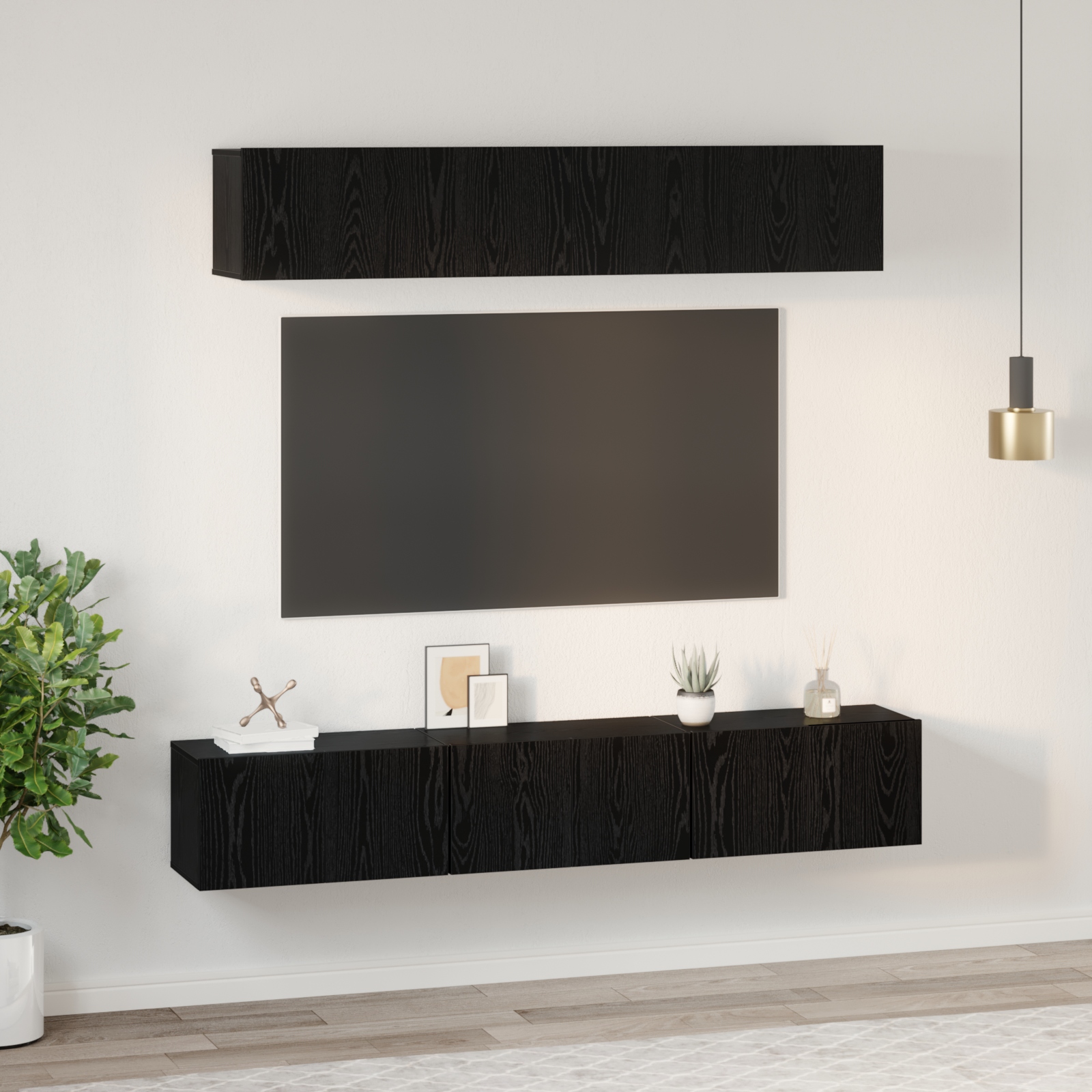 3393406 4 Set comodă TV 5 pcs Stejar Negru Mediu 80 x 30 x 30.5 cm Set comodă TV 5 pcs Stejar Negru Mediu 80 x 30 x 30.5 cm - imagine 4