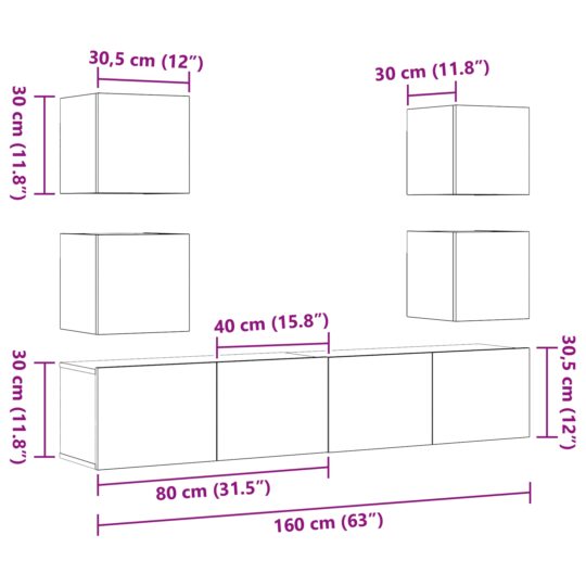 3393418 13 Cabinet TV 6 pcs Negru 160 x 30 x 30 cm Lemn compozit 3393418 13