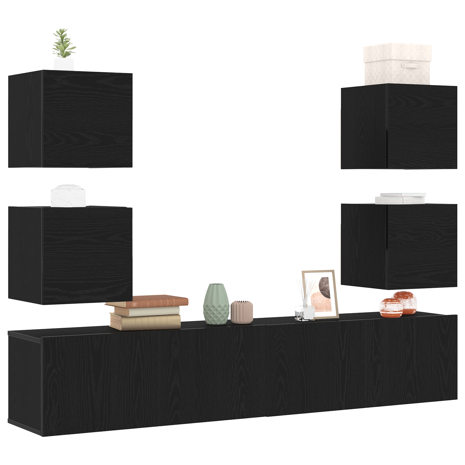 3393418 3 Cabinet TV 6 pcs Negru 160 x 30 x 30 cm Lemn compozit Cabinet TV 6 pcs Negru 160 x 30 x 30 cm Lemn compozit - imagine 3