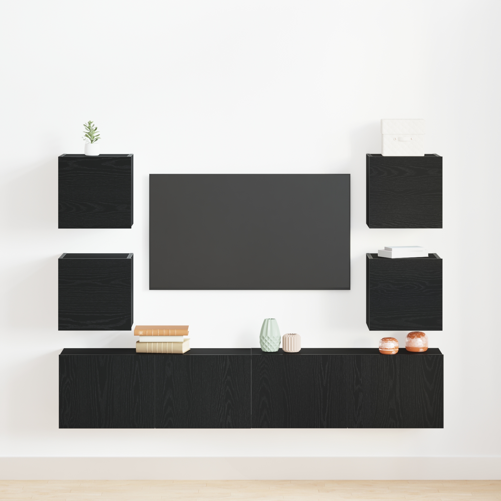 3393418 4 Cabinet TV 6 pcs Negru 160 x 30 x 30 cm Lemn compozit Cabinet TV 6 pcs Negru 160 x 30 x 30 cm Lemn compozit - imagine 4