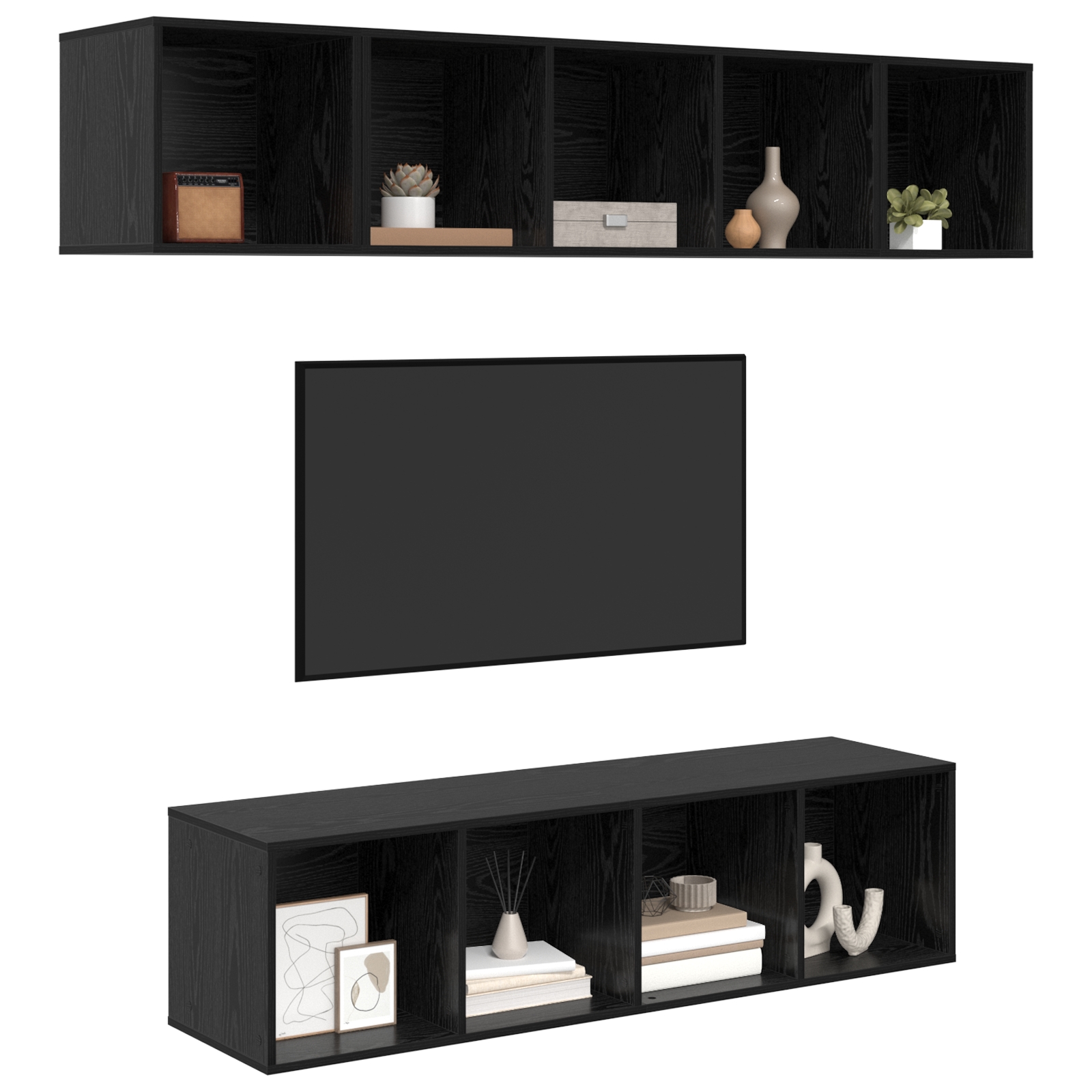 3393421 3 Set comodă TV Pe perete 4 pcs Stejar negru 37 x 37 x 142.5 cm Set comodă TV Pe perete 4 pcs Stejar negru 37 x 37 x 142.5 cm - imagine 3