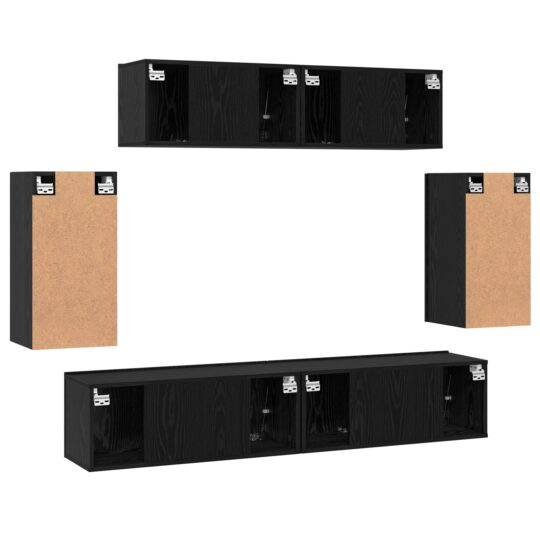 3393433 11 Set Dulapuri TV Pe perete 6 pcs Stejar negru 80 x 30 x 30 cm 3393433 11