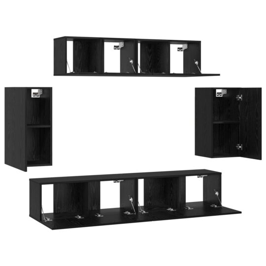 3393433 8 Set Dulapuri TV Pe perete 6 pcs Stejar negru 80 x 30 x 30 cm 3393433 8