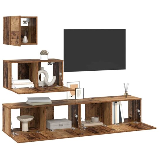 3393435 3 Set comodă TV 4 pcs Lemn vechi 80 x 30 x 30 cm Lemn compozit 3393435 3