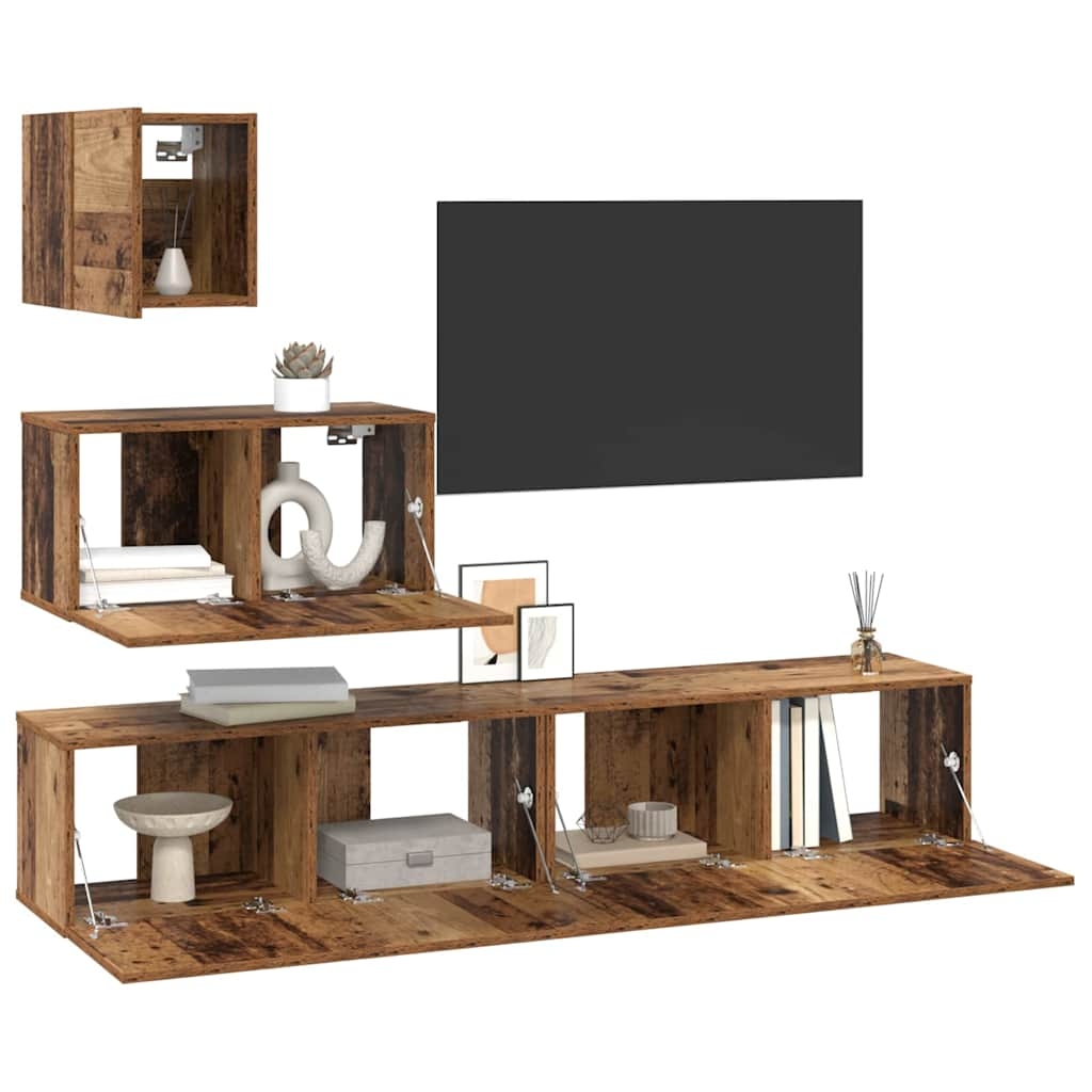 3393435 3 Set comodă TV 4 pcs Lemn vechi 80 x 30 x 30 cm Lemn compozit Set comodă TV 4 pcs Lemn vechi 80 x 30 x 30 cm Lemn compozit - imagine 3