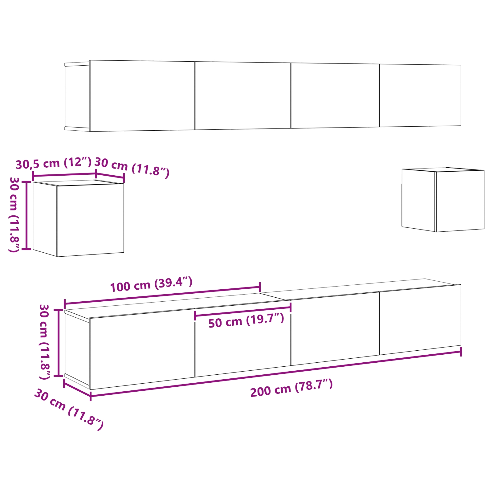 3393438 11 Set comodă TV Pe perete 6 pcs Lemn vechi 100 x 30 x 30 cm lemn Set comodă TV Pe perete 6 pcs Lemn vechi 100 x 30 x 30 cm lemn - imagine 11