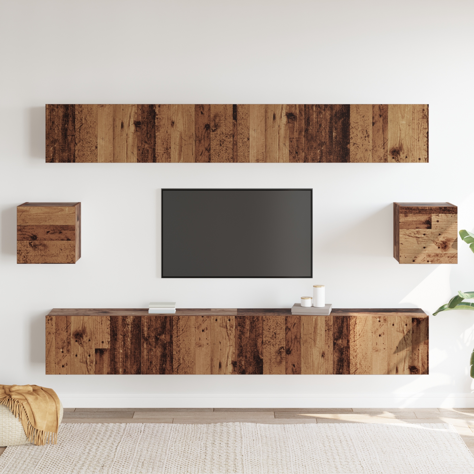 3393438 4 Set comodă TV Pe perete 6 pcs Lemn vechi 100 x 30 x 30 cm lemn Set comodă TV Pe perete 6 pcs Lemn vechi 100 x 30 x 30 cm lemn - imagine 4