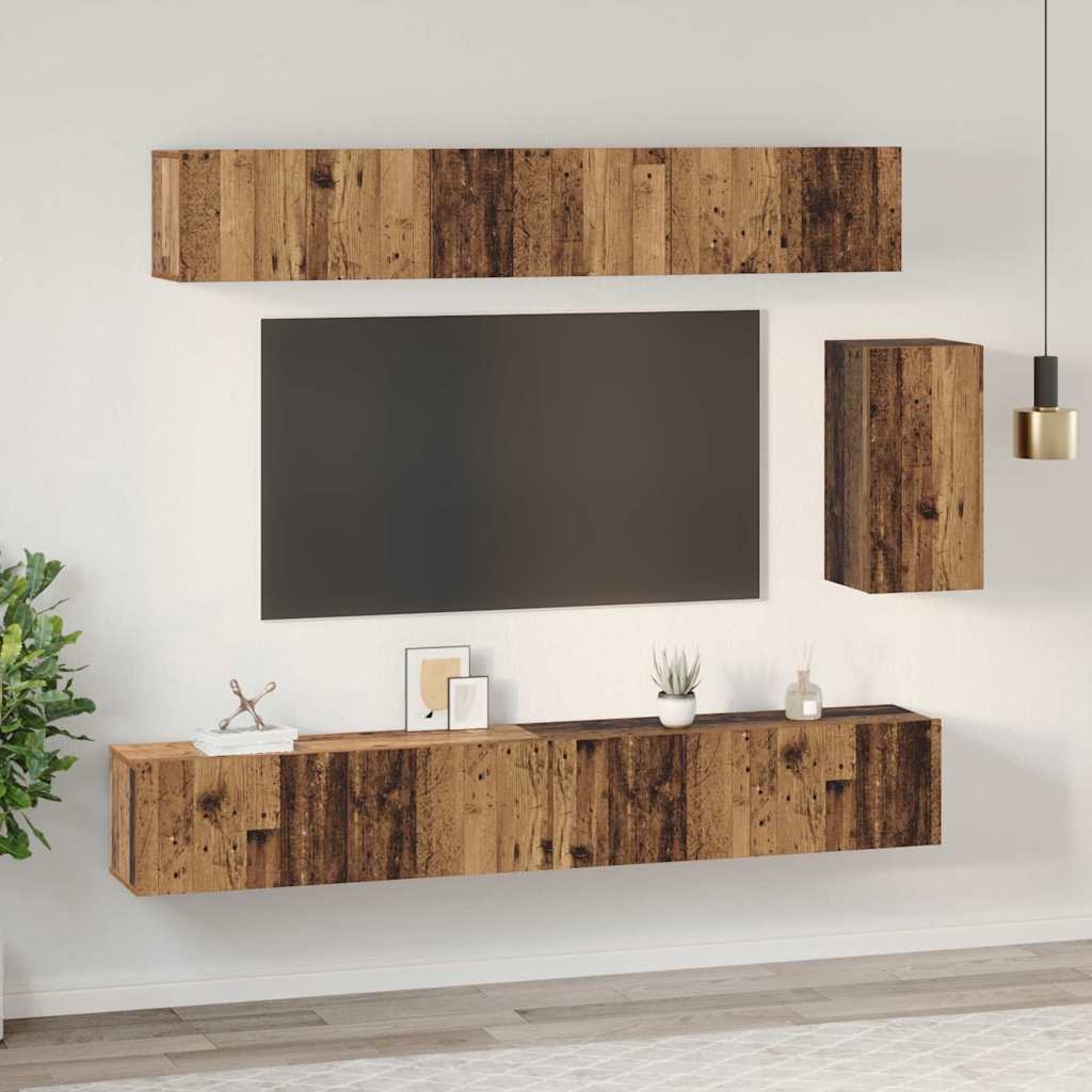 3393441 4 Set comodă TV 6 pcs Lemn vechi 100 x 30 x 30 cm Lemn compozit Set comodă TV 6 pcs Lemn vechi 100 x 30 x 30 cm Lemn compozit - imagine 4