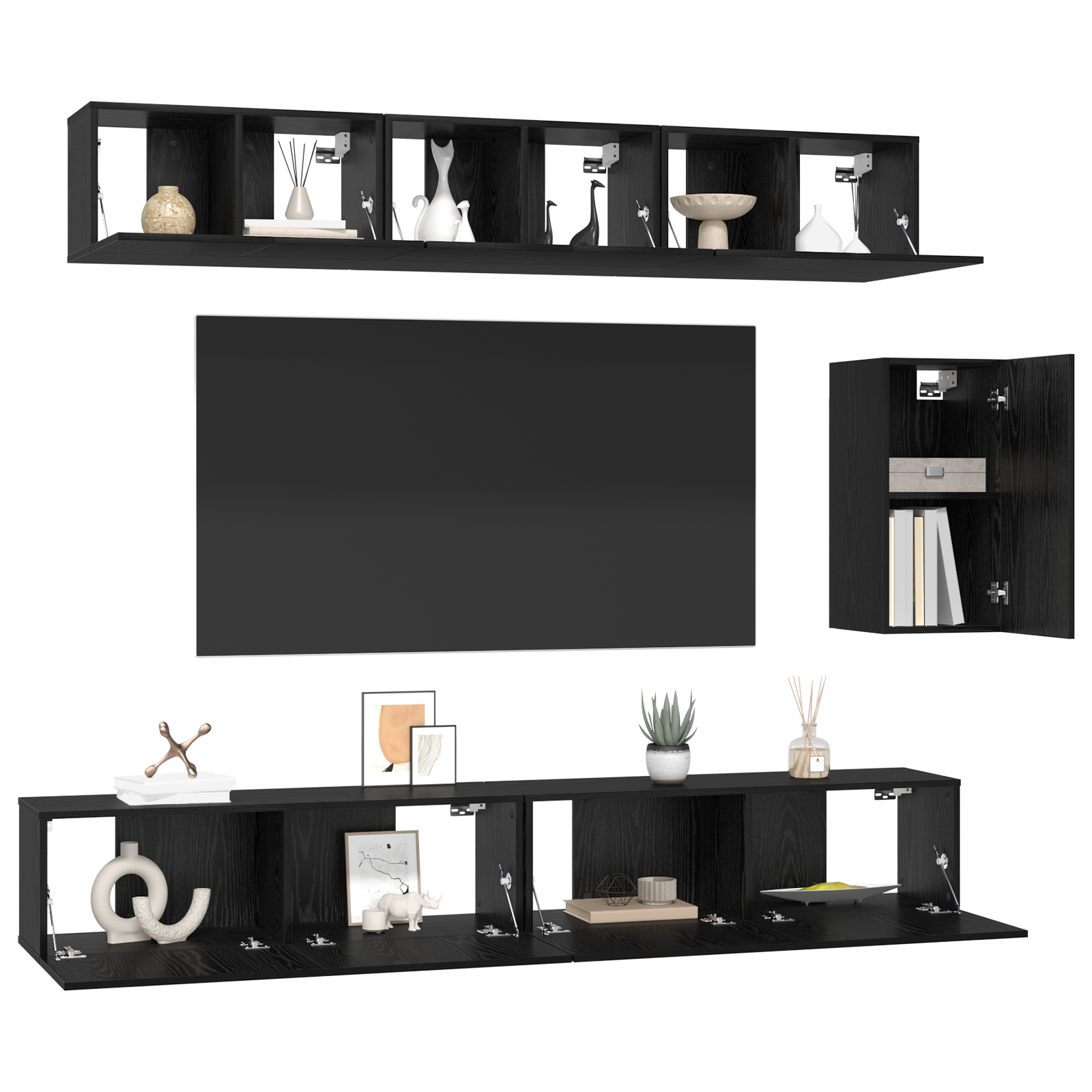 3393442 3 Set comodă TV 6 pcs Stejar negru 100 x 30 x 30 cm Lemn compozit Set comodă TV 6 pcs Stejar negru 100 x 30 x 30 cm Lemn compozit - imagine 3