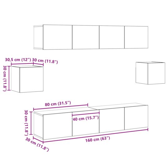3393444 11 Set comodă TV Pe perete 6 pcs Lemn vechi 80 x 30 x 30 cm lemn 3393444 11