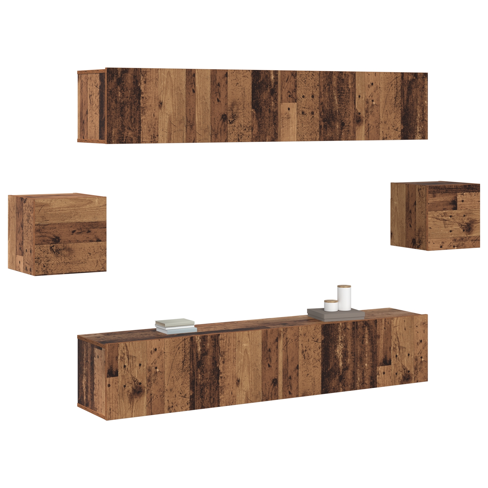 3393444 3 Set comodă TV Pe perete 6 pcs Lemn vechi 80 x 30 x 30 cm lemn Set comodă TV Pe perete 6 pcs Lemn vechi 80 x 30 x 30 cm lemn - imagine 3