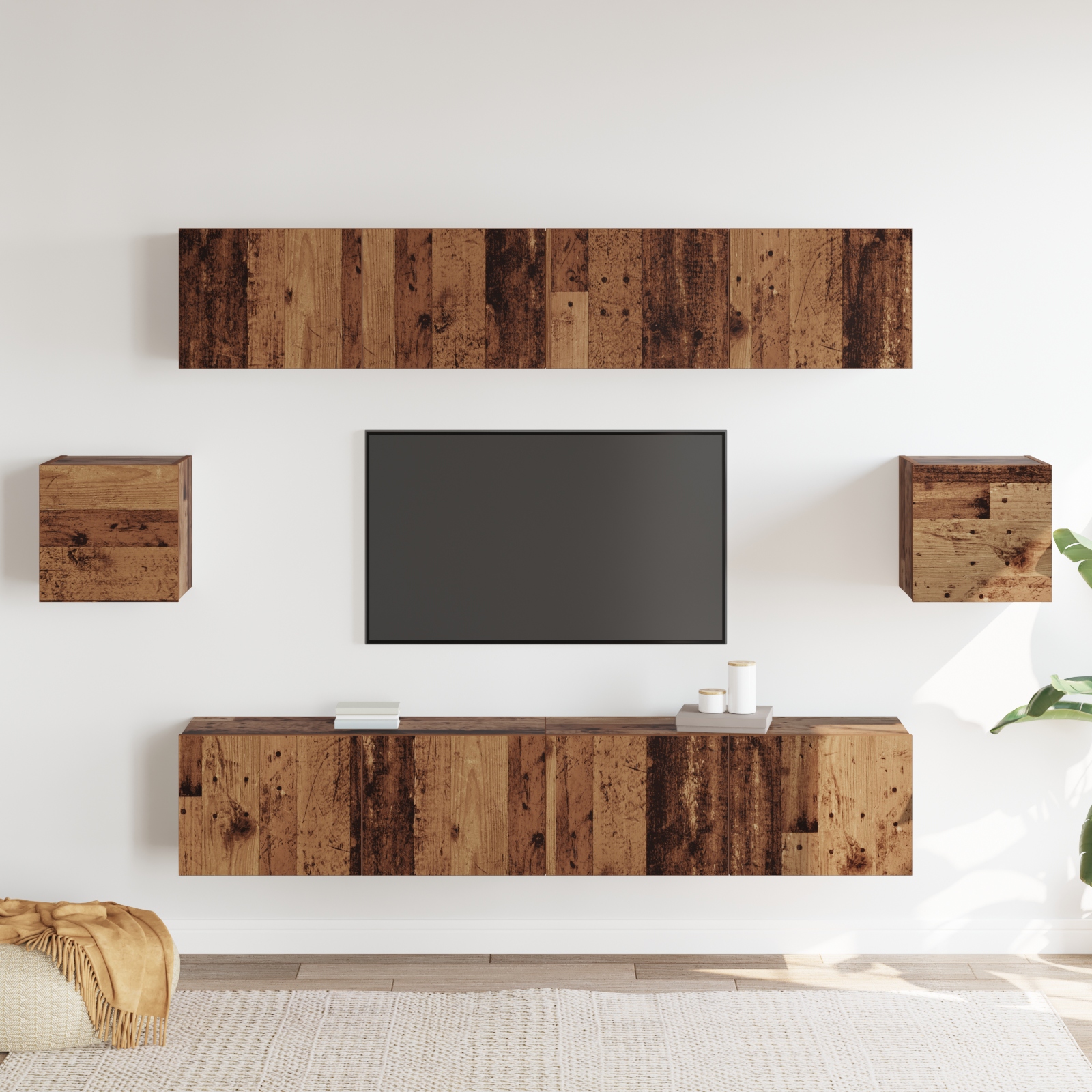 3393444 4 Set comodă TV Pe perete 6 pcs Lemn vechi 80 x 30 x 30 cm lemn Set comodă TV Pe perete 6 pcs Lemn vechi 80 x 30 x 30 cm lemn - imagine 4