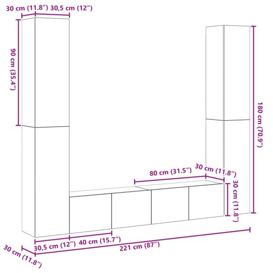 3393449 11 Cabinet TV 6 pcs Maro 221 x 30 x 180 cm Lemn compozit 3393449 11