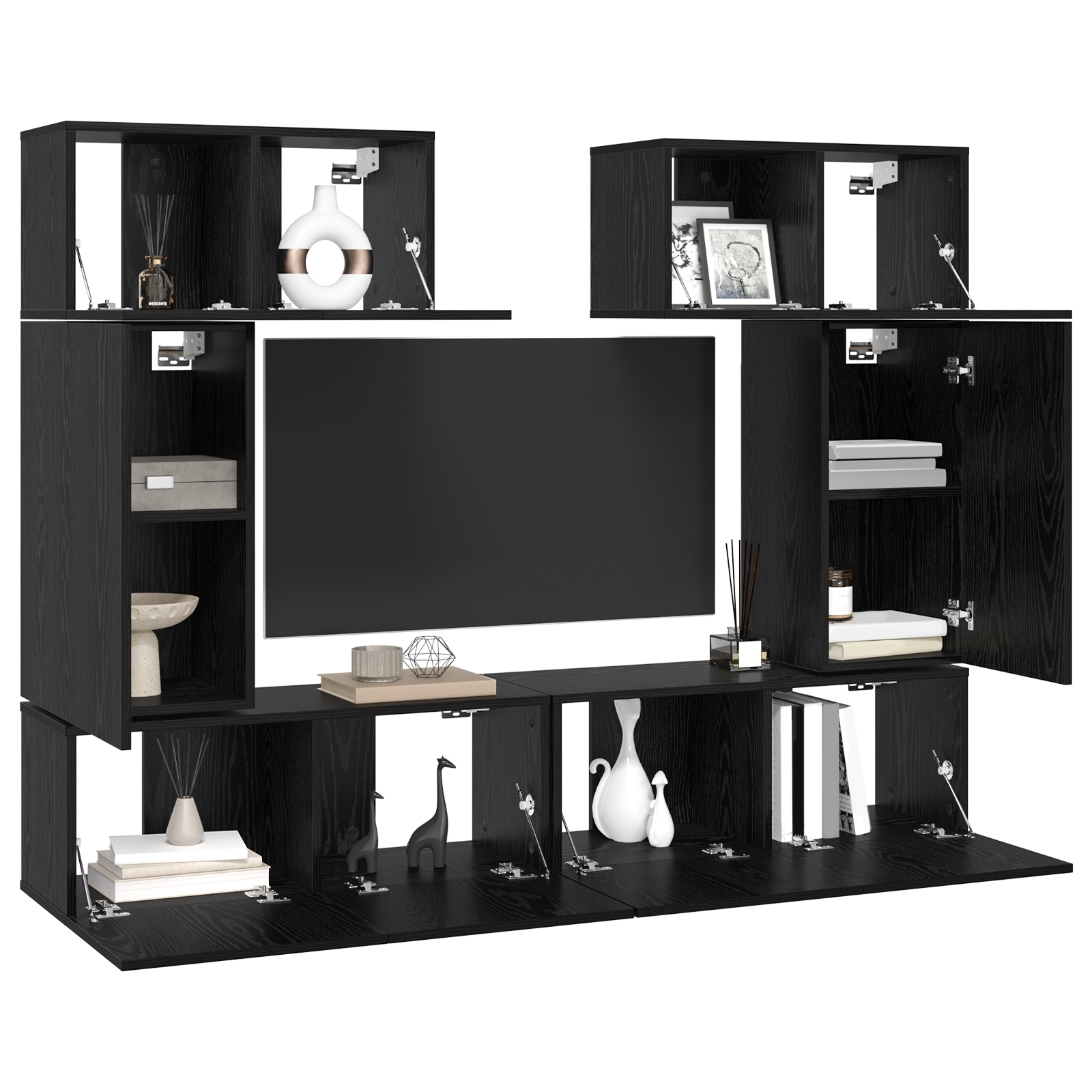3393469 3 Set comodă TV 6 pcs Stejar negru 80 x 30 x 30 cm Lemn compozit Set comodă TV 6 pcs Stejar negru 80 x 30 x 30 cm Lemn compozit - imagine 3