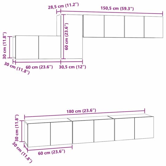 3393487 12 Set comodă TV 7 pcs Stejar negru 60 x 30 x 30 cm Lemn compozit 3393487 12