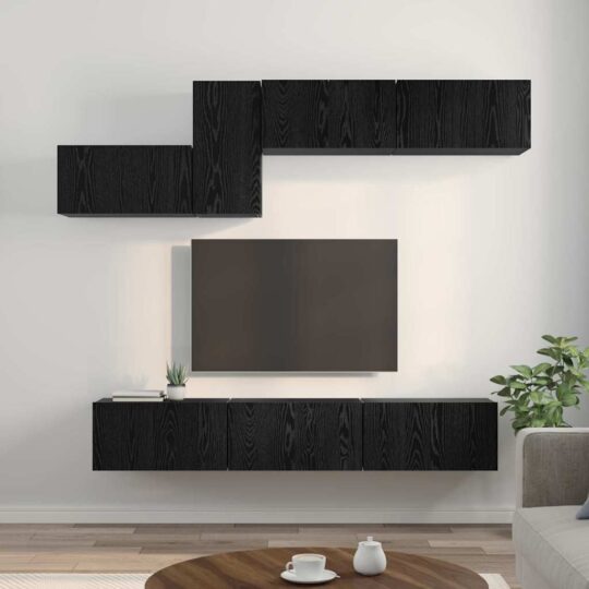 3393487 4 Set comodă TV 7 pcs Stejar negru 60 x 30 x 30 cm Lemn compozit 3393487 4