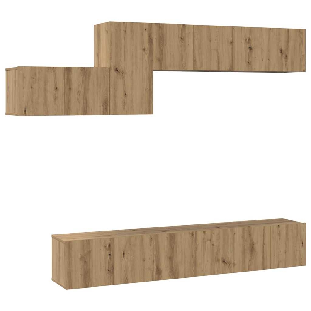 3393488 2 Set comodă TV cu sertar 7 pcs stejar artizanal 60 x 30 x 30 cm Set comodă TV cu sertar 7 pcs stejar artizanal 60 x 30 x 30 cm - imagine 2