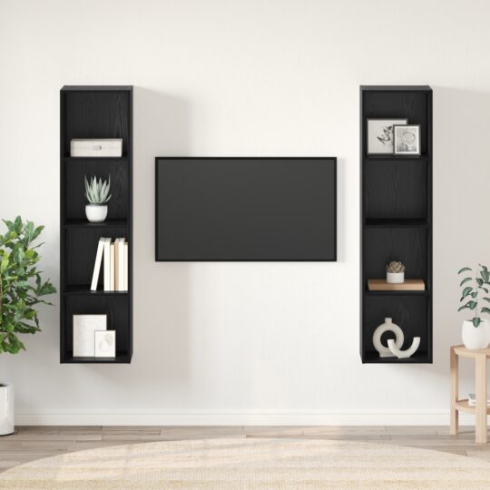 Cabinet TV 2 pcs Negru 37 x 37 x 142.5 cm Lemn compozit