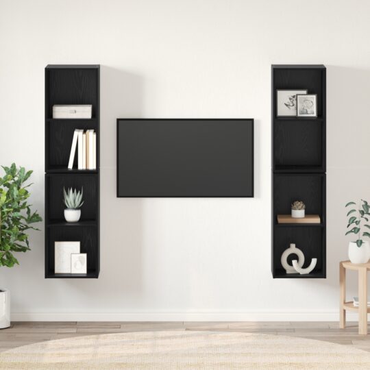 Dulap pentru TV pe Perete 4 pcs Stejar negru 37 x 37 x 72 cm